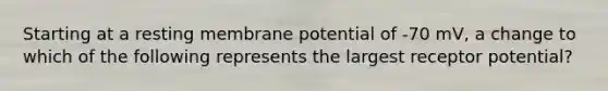 Starting at a resting membrane potential of -70 mV, a change to which of the following represents the largest receptor potential?