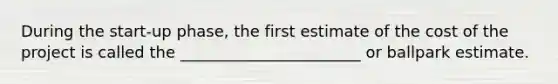 During the start-up phase, the first estimate of the cost of the project is called the _______________________ or ballpark estimate.