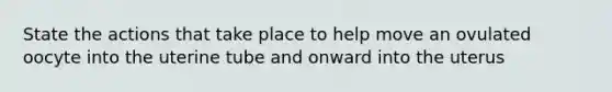 State the actions that take place to help move an ovulated oocyte into the uterine tube and onward into the uterus