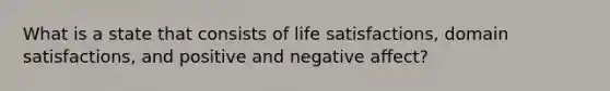 What is a state that consists of life satisfactions, domain satisfactions, and positive and negative affect?