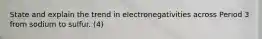 State and explain the trend in electronegativities across Period 3 from sodium to sulfur. (4)