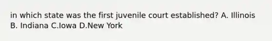 in which state was the first juvenile court established? A. Illinois B. Indiana C.Iowa D.New York