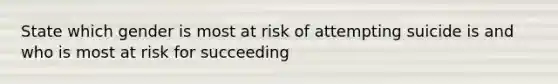 State which gender is most at risk of attempting suicide is and who is most at risk for succeeding