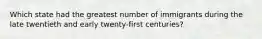 Which state had the greatest number of immigrants during the late twentieth and early twenty-first centuries?