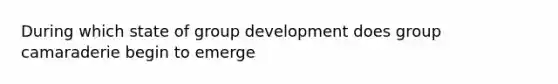 During which state of group development does group camaraderie begin to emerge