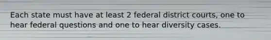 Each state must have at least 2 federal district courts, one to hear federal questions and one to hear diversity cases.