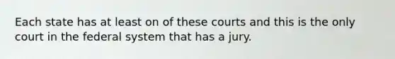 Each state has at least on of these courts and this is the only court in the federal system that has a jury.