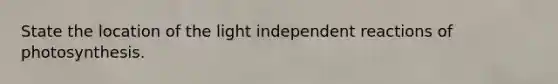 State the location of the light independent reactions of photosynthesis.