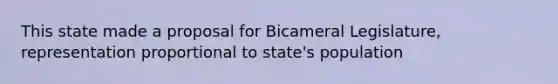 This state made a proposal for Bicameral Legislature, representation proportional to state's population