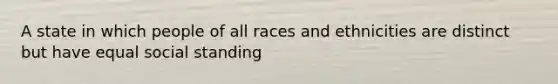 A state in which people of all races and ethnicities are distinct but have equal social standing