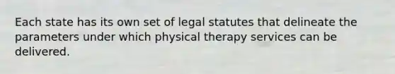 Each state has its own set of legal statutes that delineate the parameters under which physical therapy services can be delivered.