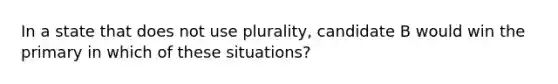 In a state that does not use plurality, candidate B would win the primary in which of these situations?