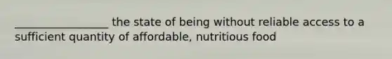 _________________ the state of being without reliable access to a sufficient quantity of affordable, nutritious food