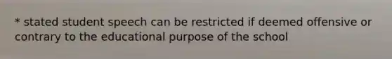 * stated student speech can be restricted if deemed offensive or contrary to the educational purpose of the school