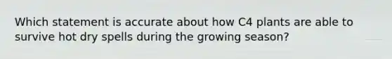 Which statement is accurate about how C4 plants are able to survive hot dry spells during the growing season?