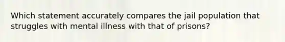 Which statement accurately compares the jail population that struggles with mental illness with that of prisons?