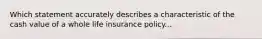 Which statement accurately describes a characteristic of the cash value of a whole life insurance policy...