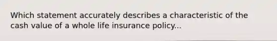 Which statement accurately describes a characteristic of the cash value of a whole life insurance policy...