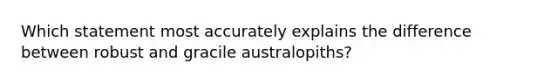 Which statement most accurately explains the difference between robust and gracile australopiths?