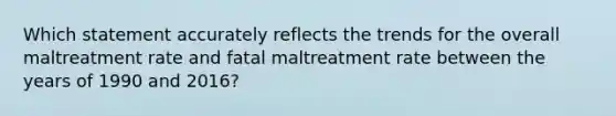 Which statement accurately reflects the trends for the overall maltreatment rate and fatal maltreatment rate between the years of 1990 and 2016?