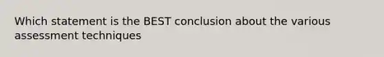 Which statement is the BEST conclusion about the various assessment techniques