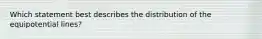 Which statement best describes the distribution of the equipotential lines?