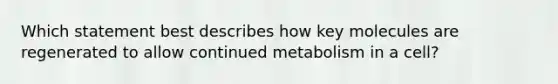 Which statement best describes how key molecules are regenerated to allow continued metabolism in a cell?