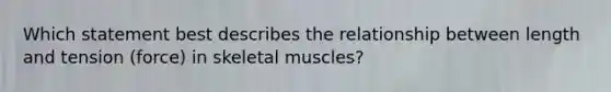 Which statement best describes the relationship between length and tension (force) in skeletal muscles?