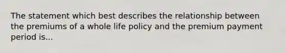 The statement which best describes the relationship between the premiums of a whole life policy and the premium payment period is...