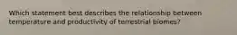 Which statement best describes the relationship between temperature and productivity of terrestrial biomes?