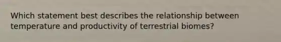 Which statement best describes the relationship between temperature and productivity of terrestrial biomes?