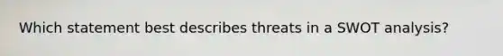Which statement best describes threats in a SWOT analysis?