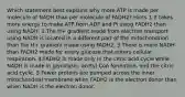 Which statement best explains why more ATP is made per molecule of NADH than per molecule of FADH2? Hints 1.It takes more energy to make ATP from ADP and Pi using FADH2 than using NADH. 2.The H+ gradient made from electron transport using NADH is located in a different part of the mitochondrion than the H+ gradient made using FADH2. 3.There is more NADH than FADH2 made for every glucose that enters cellular respiration. 4.FADH2 is made only in the citric acid cycle while NADH is made in glycolysis, acetyl CoA formation, and the citric acid cycle. 5.Fewer protons are pumped across the inner mitochondrial membrane when FADH2 is the electron donor than when NADH is the electron donor.