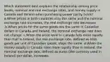 Which statement best explains the relationship among price levels, nominal and real exchange rates, and money supply in Canada and Ireland when purchasing-power parity holds? a.When prices in both countries stay the same and the nominal exchange rate increases, the real exchange rate decreases .b.When prices for the same goods are the same in Canadian dollars in Canada and Ireland, the nominal exchange rate does not change. c.When the price level in Canada falls more rapidly than that in Ireland, the real exchange rate, defined as Irish goods per unit of Canadian goods, stays the same. d.When the money supply in Canada rises more rapidly than in Ireland, the nominal exchange rate, defined as euros (the currency used in Ireland) per dollar, increases.