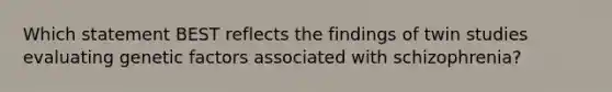 Which statement BEST reflects the findings of twin studies evaluating genetic factors associated with schizophrenia?