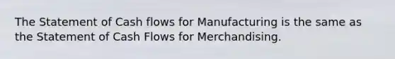 The Statement of Cash flows for Manufacturing is the same as the Statement of Cash Flows for Merchandising.