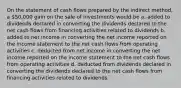 On the statement of cash flows prepared by the indirect method, a 50,000 gain on the sale of investments would be a. added to dividends declared in converting the dividends declared to the net cash flows from financing activities related to dividends b. added to net income in converting the net income reported on the income statement to the net cash flows from operating activities c. deducted from net income in converting the net income reported on the income statement to the net cash flows from operating activities d. deducted from dividends declared in converting the dividends declared to the net cash flows from financing activities related to dividends