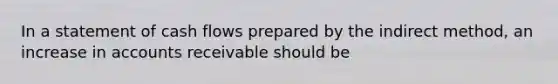 In a statement of cash flows prepared by the indirect method, an increase in accounts receivable should be
