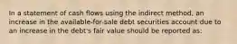 In a statement of cash flows using the indirect method, an increase in the available-for-sale debt securities account due to an increase in the debt's fair value should be reported as: