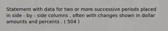 Statement with data for two or more successive periods placed in side - by - side columns , often with changes shown in dollar amounts and percents . ( 504 )