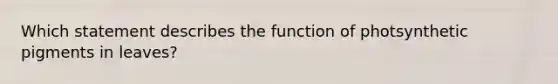 Which statement describes the function of photsynthetic pigments in leaves?