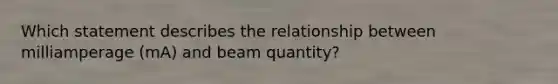 Which statement describes the relationship between milliamperage (mA) and beam quantity?