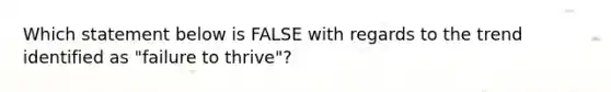 Which statement below is FALSE with regards to the trend identified as "failure to thrive"?