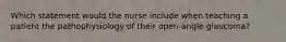 Which statement would the nurse include when teaching a patient the pathophysiology of their open-angle glaucoma?