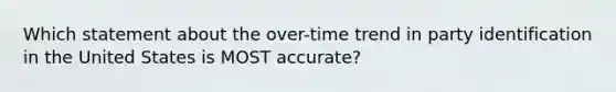 Which statement about the over-time trend in party identification in the United States is MOST accurate?