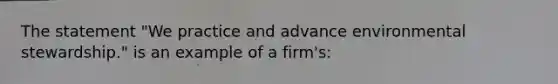 The statement "We practice and advance environmental stewardship." is an example of a firm's: