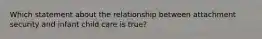 Which statement about the relationship between attachment security and infant child care is true?