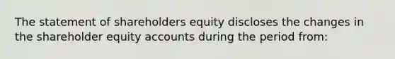 The statement of shareholders equity discloses the changes in the shareholder equity accounts during the period from: