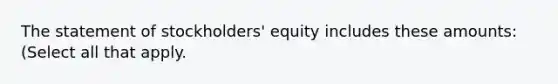 The statement of stockholders' equity includes these amounts: (Select all that apply.