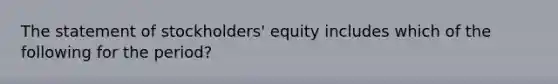 The statement of stockholders' equity includes which of the following for the period?